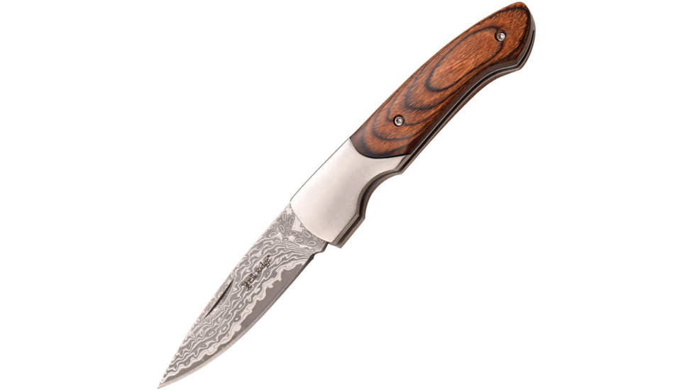 Elk Ridge Pakkawood Folder Folding Knife, 2.75 Damascus steel blade, Brown pakkawood handle, ER-968PW