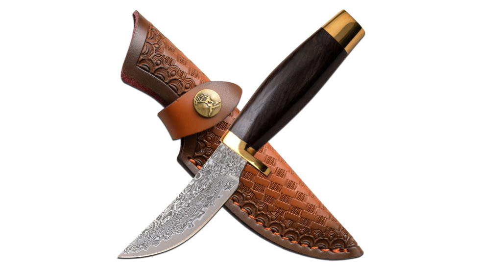 Elk Ridge Persian Fixed Blade Knife, 3.5 in, Damascus Steel, Brown, ER-050DM