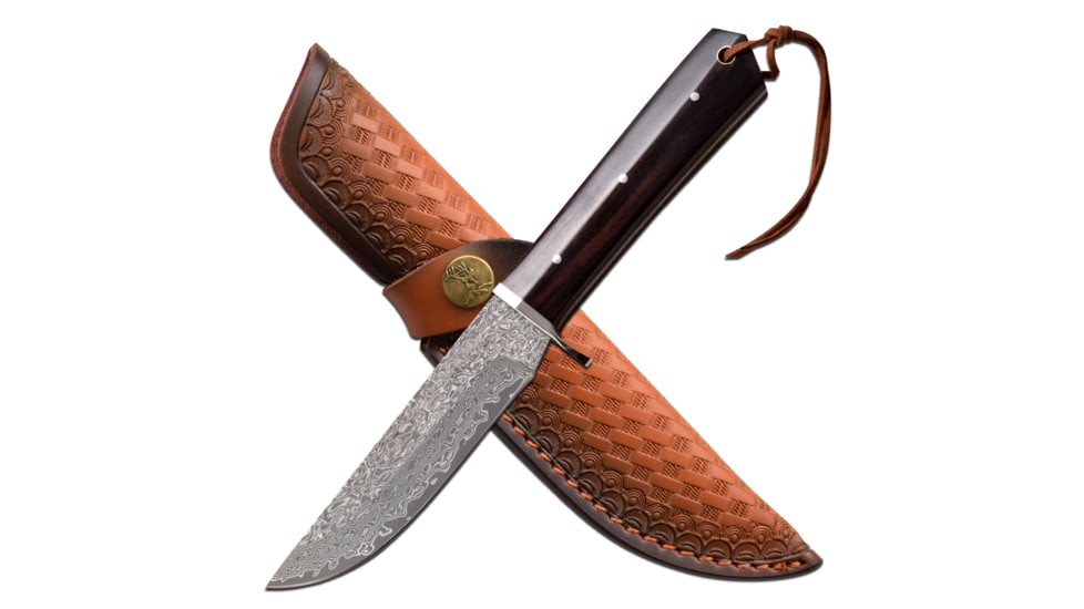 Elk Ridge Persian Fixed Blade Knife, 5 in, Damascus Steel, Brown, ER-200-24DM