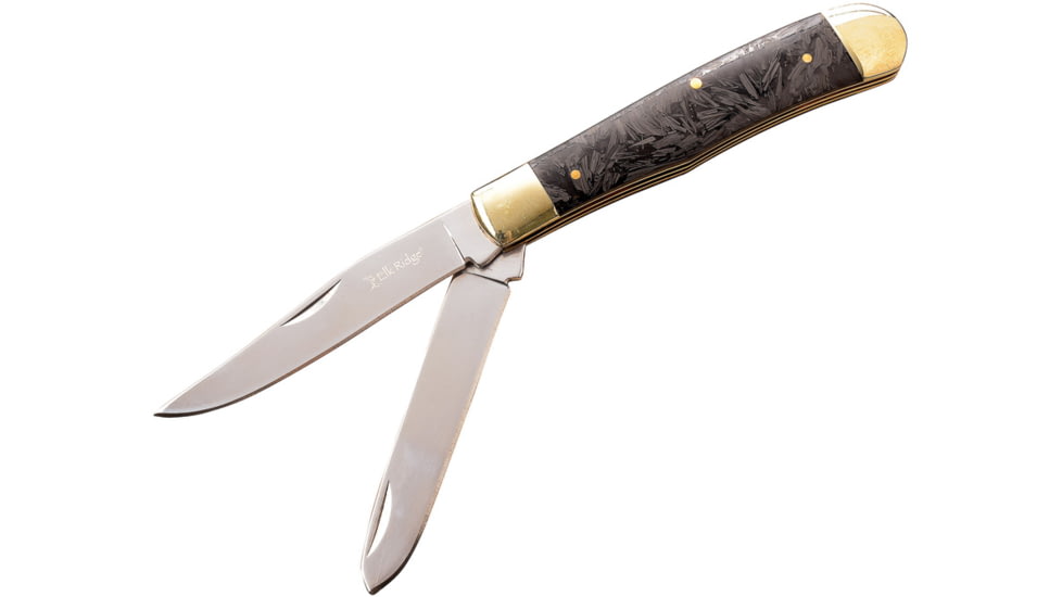 Elk Ridge Trapper Glow CF Folding Knife, Satin finish 3Cr13 stainless clip and spey blades, Glow in the Dark carbon fiber handle, ER-220GCF