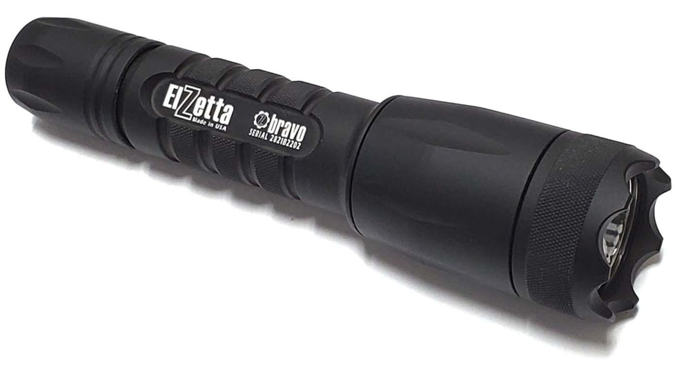 Elzetta Bravo 2-Cell Flashlight w/Crenellated Bezel Ring, CR123, White, 600 Lumens, HC Head, High/Low Tailcap, Black, B553
