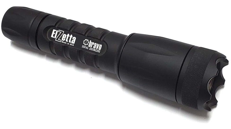 Elzetta Bravo 2-Cell Flashlight w/Crenellated Bezel Ring, CR123, White, 600 Lumens, HC Head, Rotary Tailcap, Black, B551