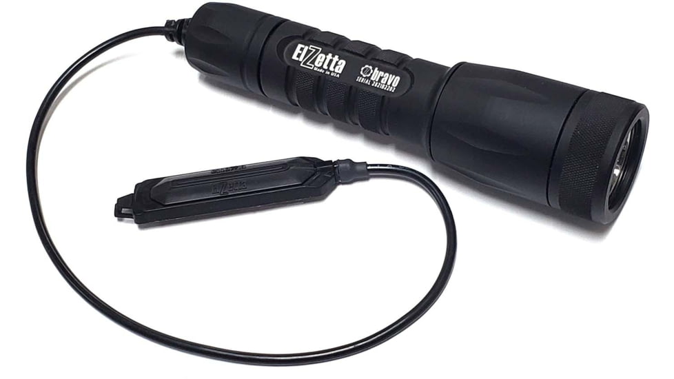 Elzetta Bravo 2-Cell Flashlight w/Standard Bezel Ring, CR123, White, 600 Lumens, HC Head, Remote Tape Switch w/12in Cable, Black, B456