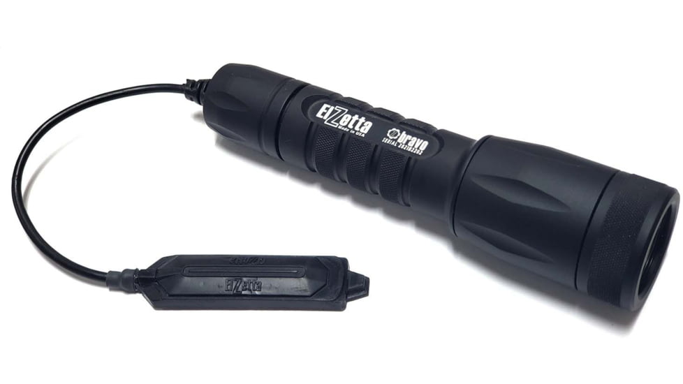 Elzetta Bravo 2-Cell Flashlight w/Standard Bezel Ring, CR123, White, 600 Lumens, HC Head, Remote Tape Switch w/5in Cable, Black, B455