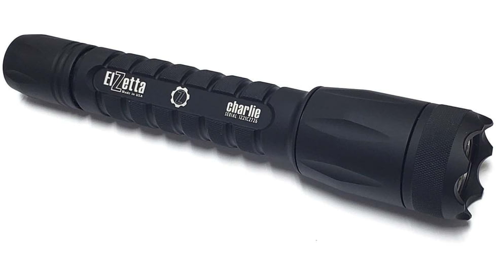 Elzetta Charlie 3-Cell Flashlight w/Crenellated Bezel Ring, CR123, White, 900 Lumens, HC Head, High/Strobe Tailcap, Black, C554