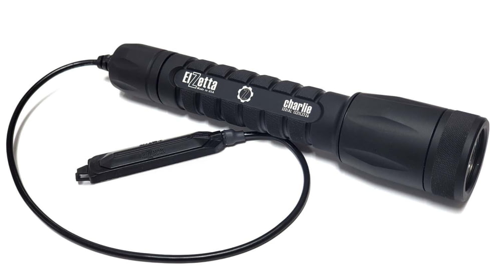 Elzetta Charlie 3-Cell Flashlight w/Standard Bezel Ring, CR123, White, 900 Lumens, HC Head, Remote Tape Switch w/12in Cable, Black, C456