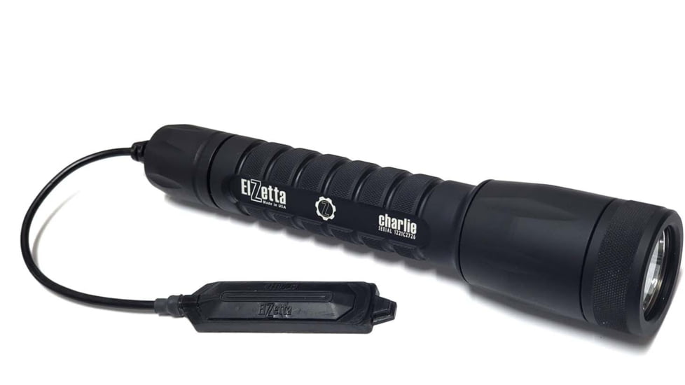 Elzetta Charlie 3-Cell Flashlight w/Standard Bezel Ring, CR123, White, 900 Lumens, HC Head, Remote Tape Switch w/5in Cable, Black, C455
