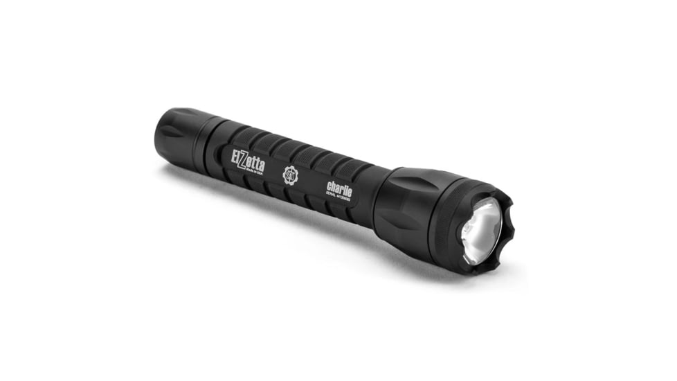 Elzetta Charlie 3-Cell LED Flashlight, 900 Lumens w/Crenellated Bezel Ring, High Output AVS Head, Rotary Tailca, Black, C331-900