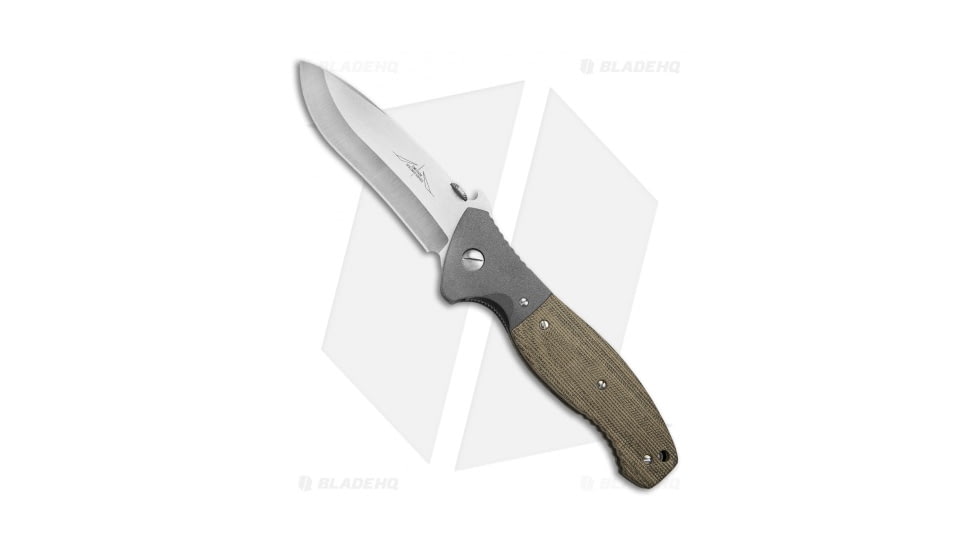 Emerson Custom CQC-11 Folding Knife, 4.00in, 154CM, Drop Point Blade, Micarta Green Handle, Steel/Green, 9.25in, BHQ-38055