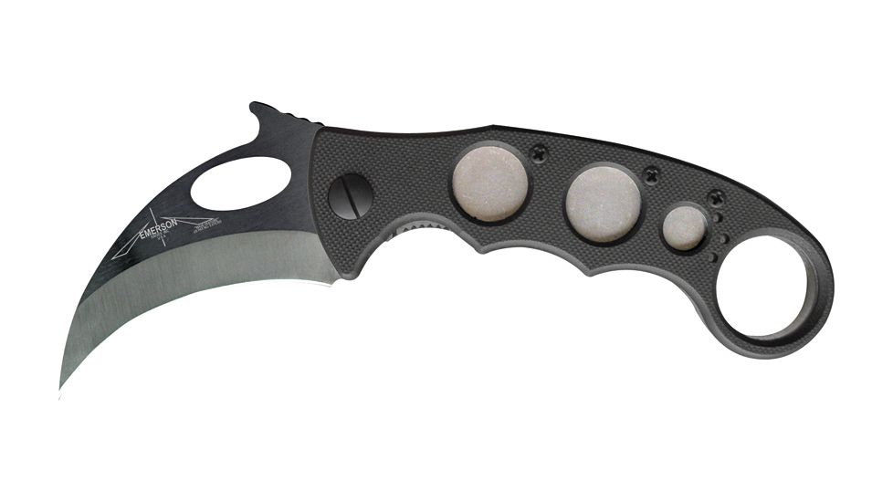 Emerson Karambit Black Plain Folding Knife,Stainless Black T Blade w/ Thumb Slot, G10 Composite Handle EK452