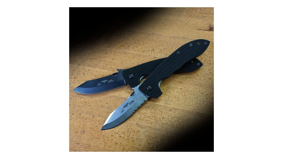 Emerson Mini CQC-8 Horseman Folding Knife w/ Serrated Blade, Stonewashed Finish, 3.54 in Blade, MC8-SFS