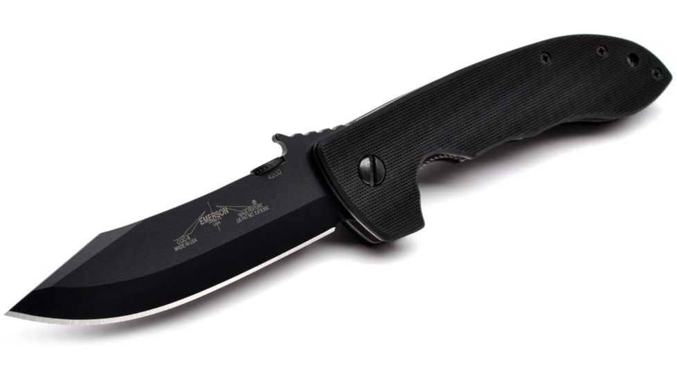 Emerson Mini CQC-8 Horseman Folding Knife w/ Serrated Blade, Black Finish, 3.54 in Blade, MC8-BTS