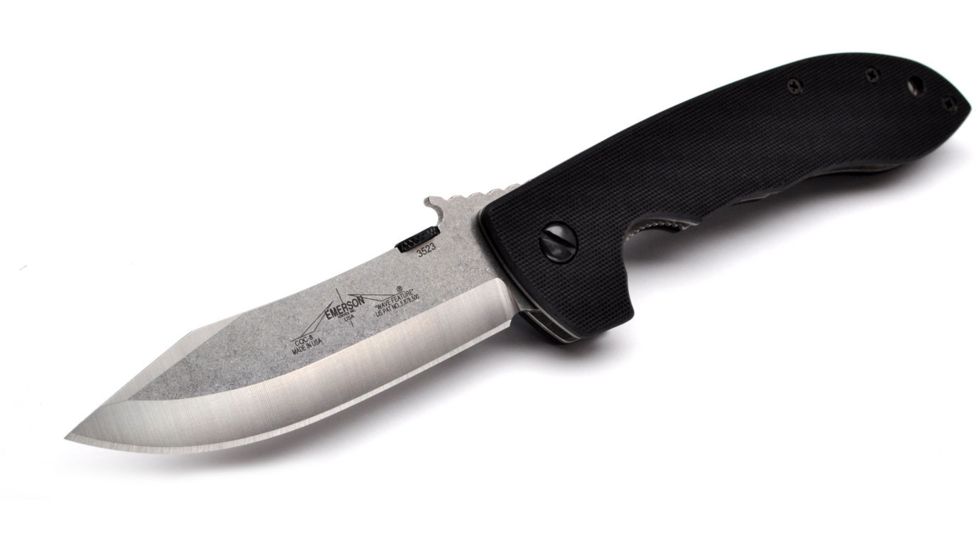 Emerson Mini CQC-8 Horseman Folding Knife w/ Serrated Blade, Stonewashed Finish, 3.54 in Blade, MC8-SFS