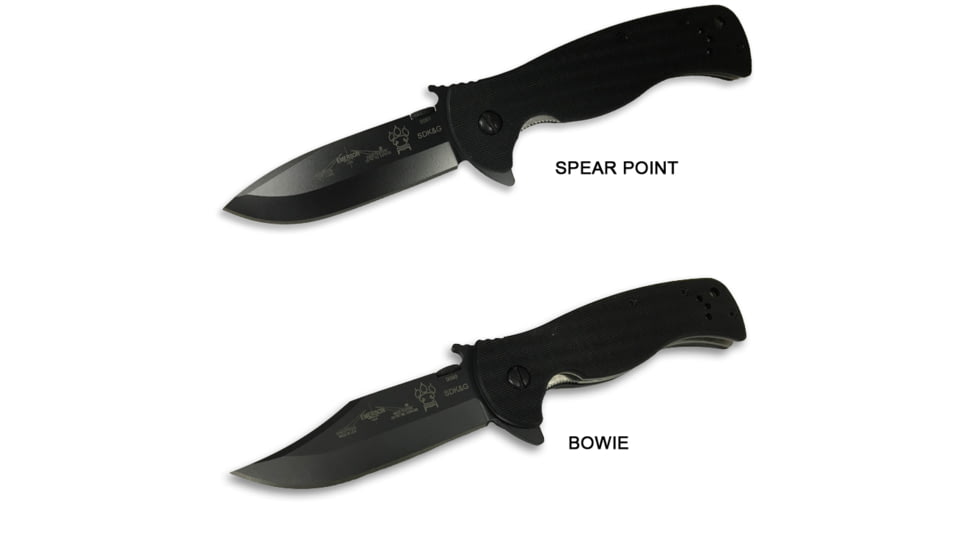 Emerson Sheepdog Bowie Folding Knife, Black Finish, 3.5 in Blade SHPDG-BW-BT
