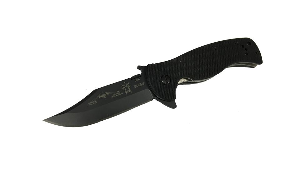 Emerson Sheepdog Bowie Folding Knife, Black Finish, 3.5 in Blade SHPDG-BW-BT