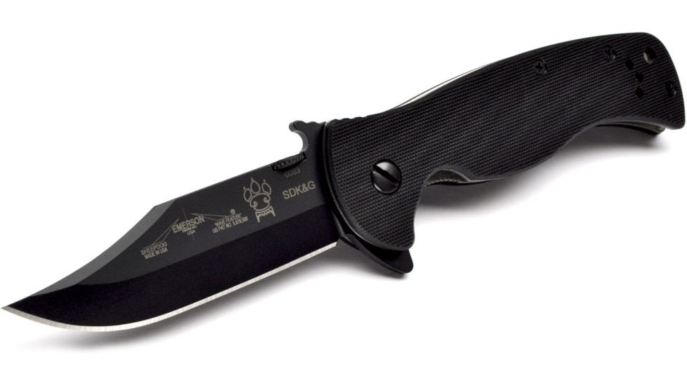Emerson Sheepdog Bowie Folding Knife w/ Serrated Blade, Black Finish, 3.5 in Blade, SHPDG-BW-BTS