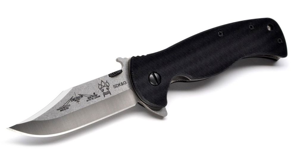 Emerson Sheepdog Bowie Folding Knife w/ Serrated Blade, Stonewashed Finish, 3.5 in Blade, SHPDG-BW-SFS