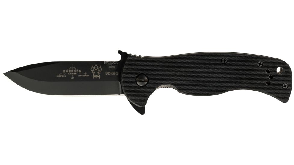 Emerson Sheepdog Spearpoint Folding Knife, Black Finish, 3.5 in Blade, SHPDG-SP-BT