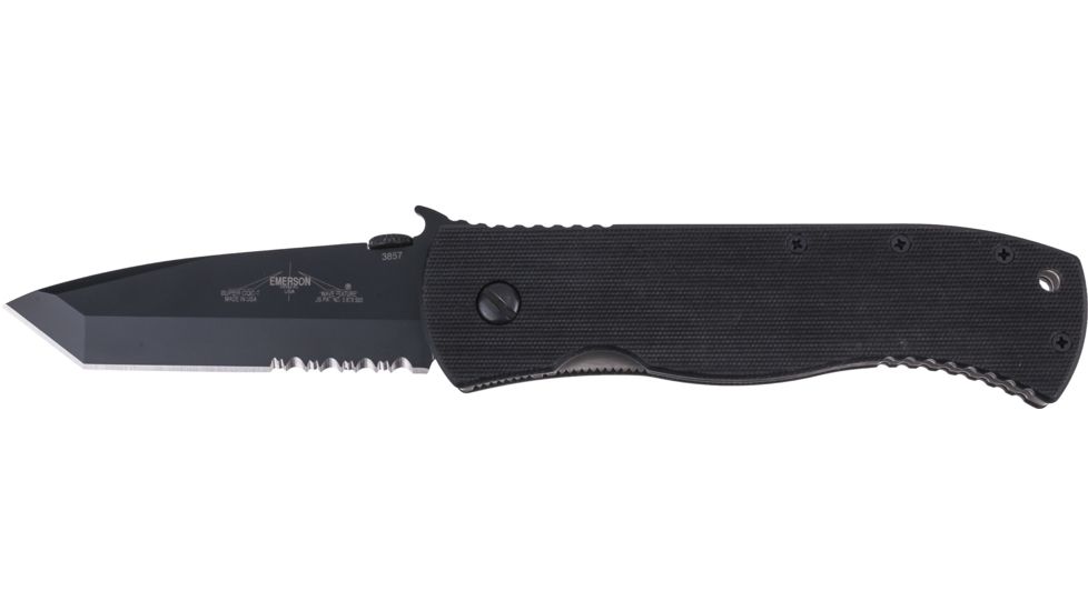Emerson Super CQC-7BW Series Folding Knife w/ Serrated Blade, Black Finish, 3.78 in Blade, SC7BW-BTS