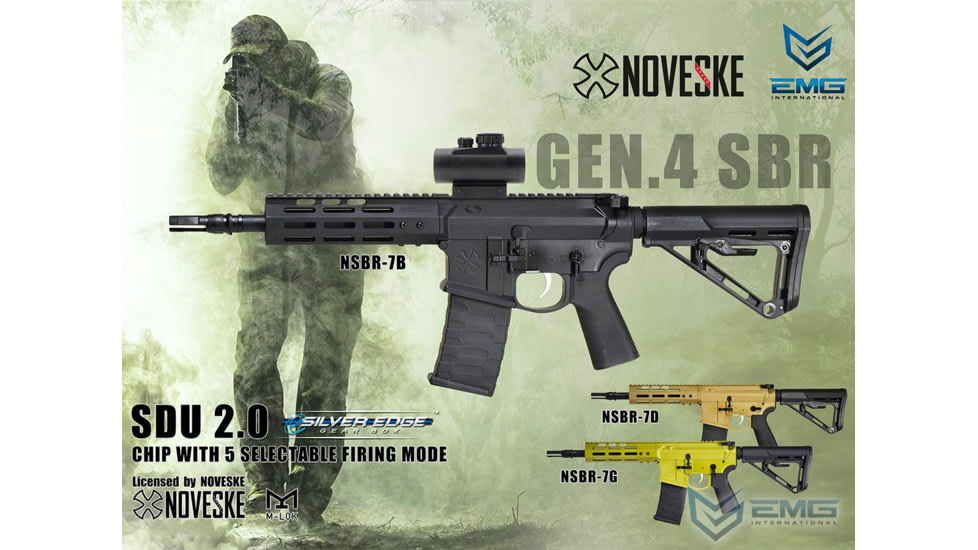 EMG NOVESKE Gen 4 w/ eSilverEdge SDU2.0 Gearbox Airsoft AEG Training Rifle, Shorty, 350 FPS, Black, NSBR-10B 350 FPS