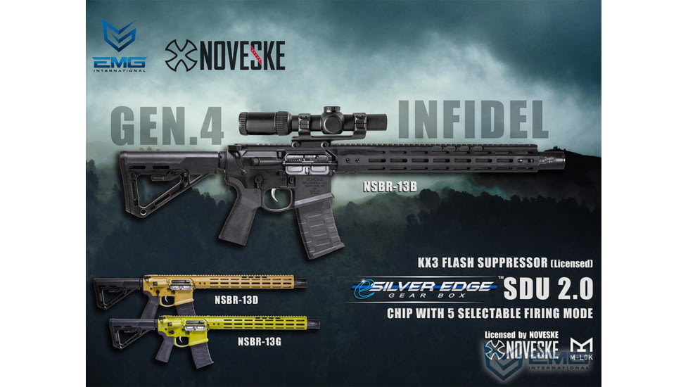 EMG NOVESKE Gen 4 w/ eSilverEdge SDU2.0 Gearbox Airsoft AEG Training Rifle, Shorty, 350 FPS, Black, NSBR-10B 350 FPS