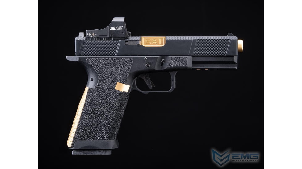 EMG SAI BLU w/Tier One Utility RMR-Cut Slide GBB Airsoft Pistol, Gold, SA-UT0101