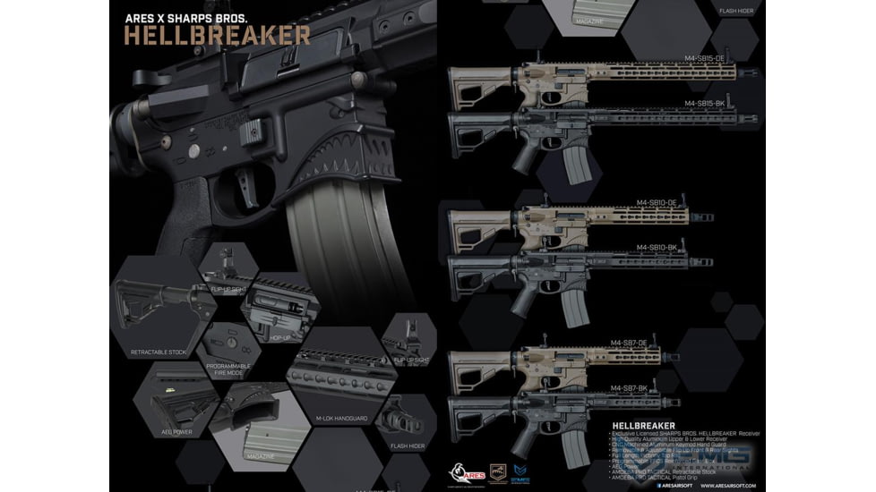 EMG Sharps Bros Hellbreaker Licensed Full Metal Advanced M4 Airsoft AEG Rifle, 7in SBR, Black, Large, M4-SB7-BK