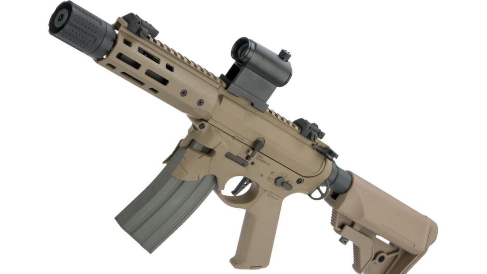 EMG Sharps Bros Overthrow Licensed Advanced M4 Airsoft AEG Training Rifle, 8in PDW, Dark Earth, Large, M4-SB-OT-S-DE