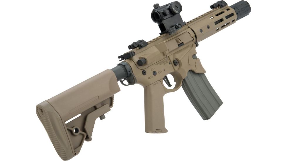 EMG Sharps Bros Overthrow Licensed Advanced M4 Airsoft AEG Training Rifle, 8in PDW, Dark Earth, Large, M4-SB-OT-S-DE