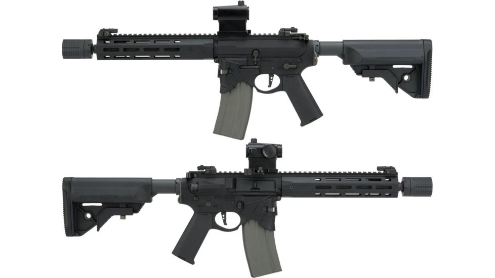 EMG Sharps Bros Overthrow Licensed Full Metal Advanced M4 Airsoft AEG Training Rifle w/Slim Motor Grip, 12in SBR, Black, Large, M4-SB-OT-M-BK