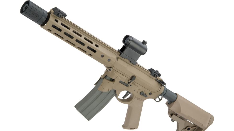 EMG Sharps Bros Overthrow Licensed Full Metal Advanced M4 Airsoft AEG Training Rifle w/Slim Motor Grip, 12in SBR, Dark Earth, Large, M4-SB-OT-M-DE