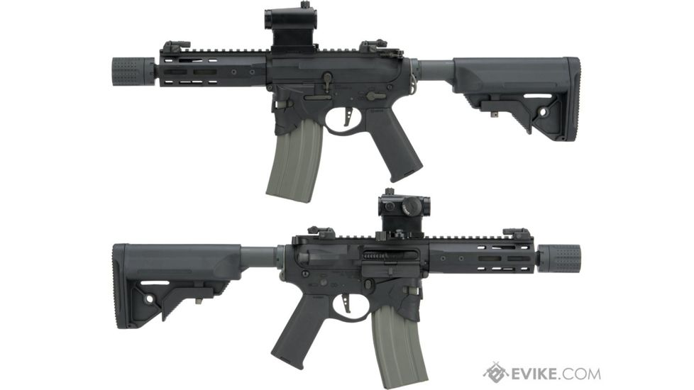 EMG Sharps Bros Overthrow Licensed Full Metal Advanced M4 Airsoft AEG Training Rifle w/Slim Motor Grip, 8in PDW, Black, Large, M4-SB-OT-S-BK