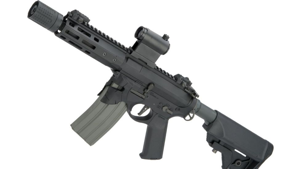 EMG Sharps Bros Overthrow Licensed Full Metal Advanced M4 Airsoft AEG Training Rifle w/Slim Motor Grip, 8in PDW, Black, Large, M4-SB-OT-S-BK