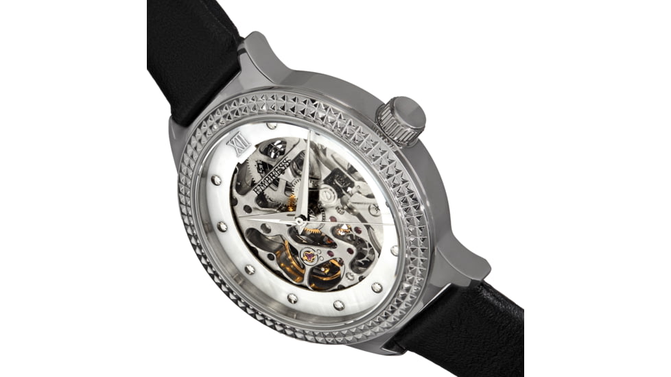 Empress Alice Automatic MOP Skeleton Dial Leather-Band Watch, Black, One Size, EMPEM3201