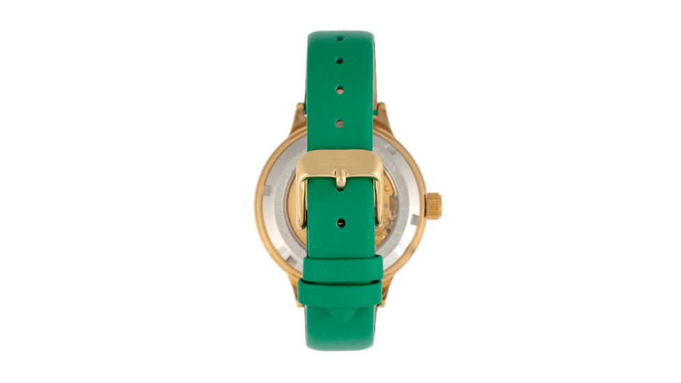 Empress Alice Automatic MOP Skeleton Dial Leather-Band Watch, Green, One Size, EMPEM3203