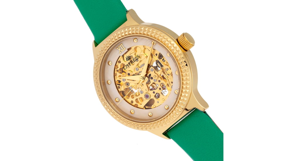 Empress Alice Automatic MOP Skeleton Dial Leather-Band Watch, Green, One Size, EMPEM3203