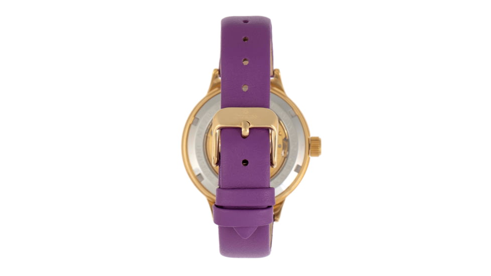 Empress Alice Automatic MOP Skeleton Dial Leather-Band Watch, Purple, One Size, EMPEM3205