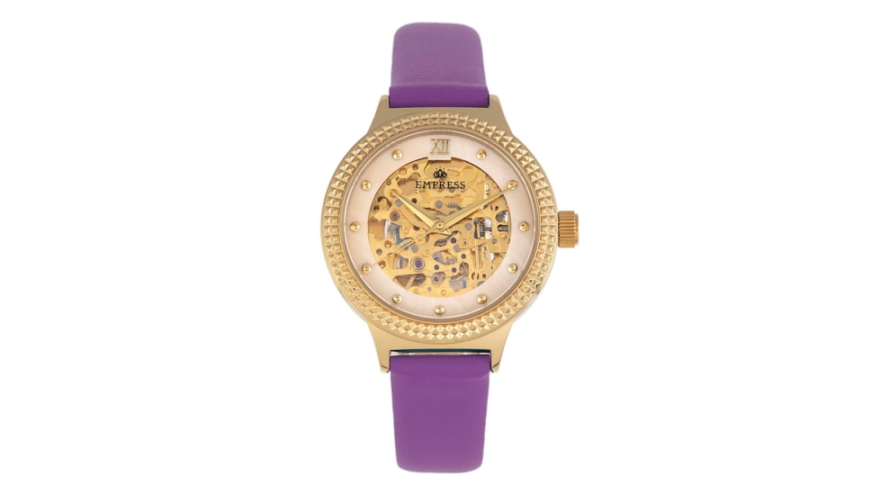 Empress Alice Automatic MOP Skeleton Dial Leather-Band Watch, Purple, One Size, EMPEM3205