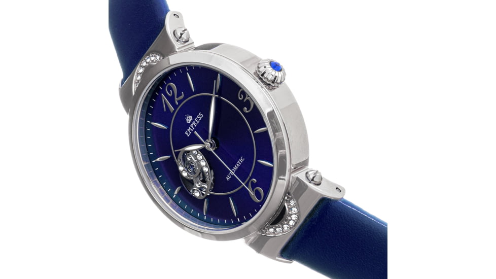 Empress Alouette Automatic Semi-Skeleton Leather-Band Watch, Blue - Womens, EMPEM3402