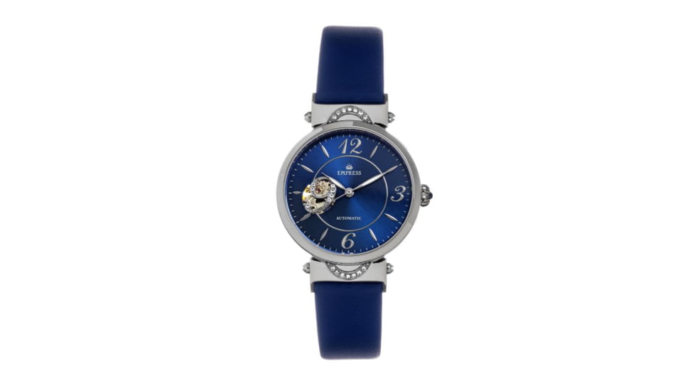 Empress Alouette Automatic Semi-Skeleton Leather-Band Watch, Blue - Womens, EMPEM3402