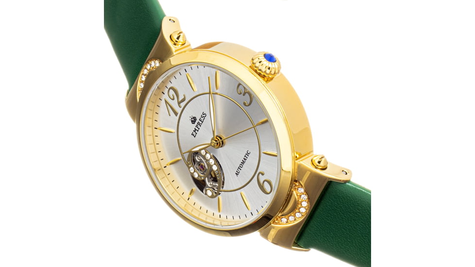 Empress Alouette Automatic Semi-Skeleton Leather-Band Watch, Green - Womens, EMPEM3403