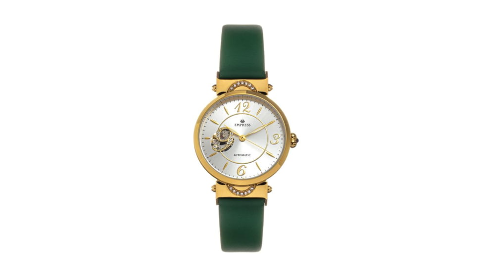 Empress Alouette Automatic Semi-Skeleton Leather-Band Watch, Green - Womens, EMPEM3403