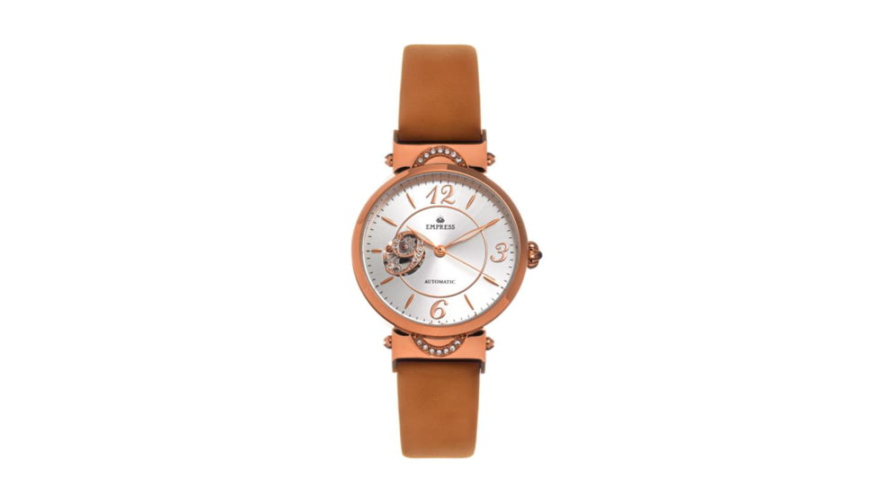 Empress Alouette Automatic Semi-Skeleton Leather-Band Watch, Light Brown - Womens, EMPEM3405