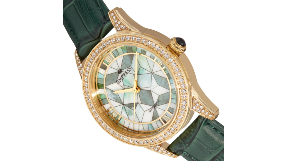 Empress Augusta Automatic Mosaic Mother-of-Pearl Leather-Band Watch, Gold/Green, One Size, EMPEM3503