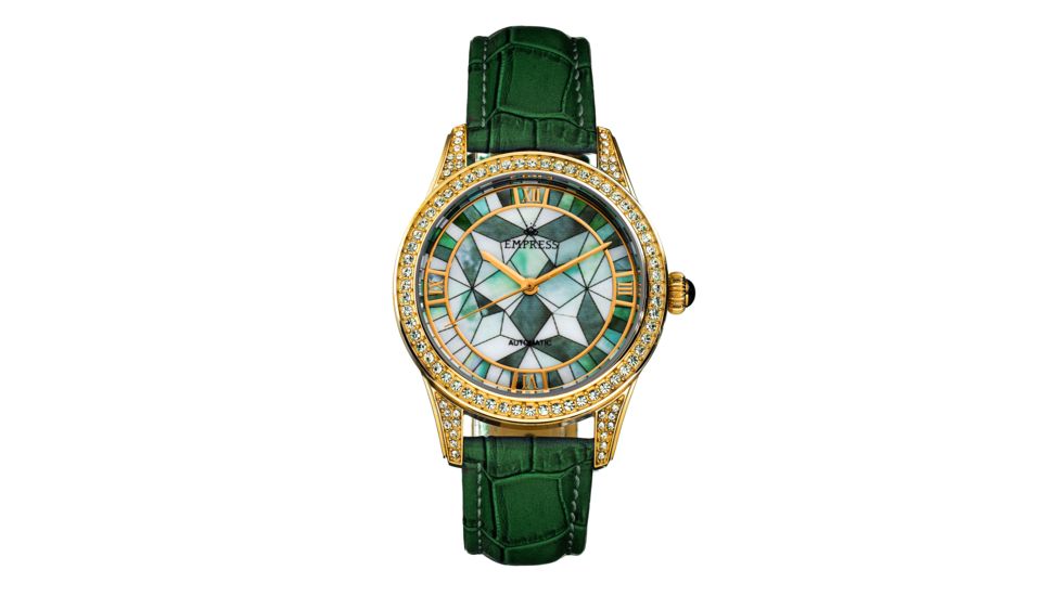Empress Augusta Automatic Mosaic Mother-of-Pearl Leather-Band Watch, Gold/Green, One Size, EMPEM3503