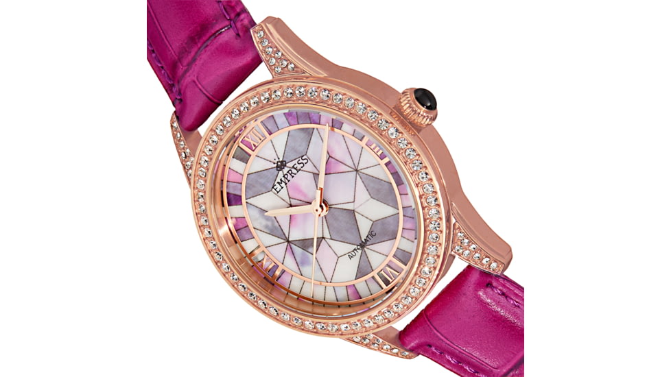 Empress Augusta Automatic Mosaic Mother-of-Pearl Leather-Band Watch, Rose Gold/Fuchsia, One Size, EMPEM3505