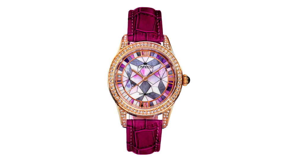 Empress Augusta Automatic Mosaic Mother-of-Pearl Leather-Band Watch, Rose Gold/Fuchsia, One Size, EMPEM3505