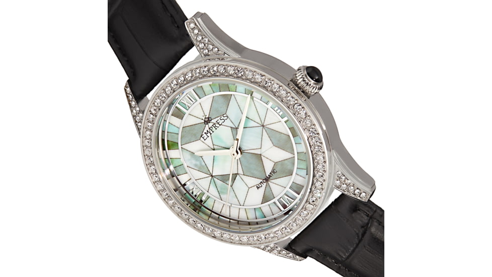 Empress Augusta Automatic Mosaic Mother-of-Pearl Leather-Band Watch, Silver/Black, One Size, EMPEM3501