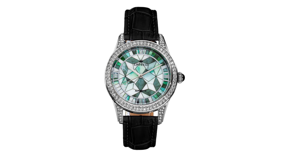 Empress Augusta Automatic Mosaic Mother-of-Pearl Leather-Band Watch, Silver/Black, One Size, EMPEM3501