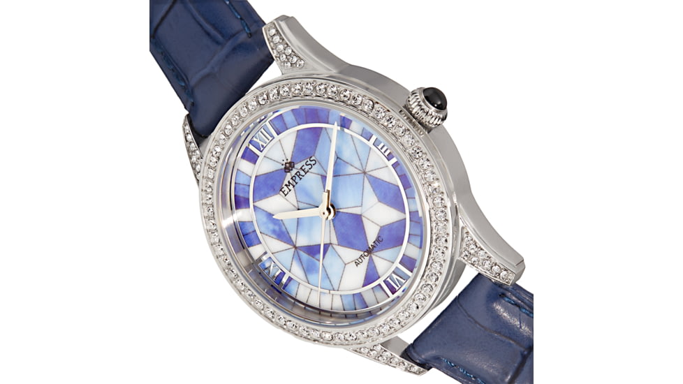 Empress Augusta Automatic Mosaic Mother-of-Pearl Leather-Band Watch, Silver/Blue, One Size, EMPEM3502